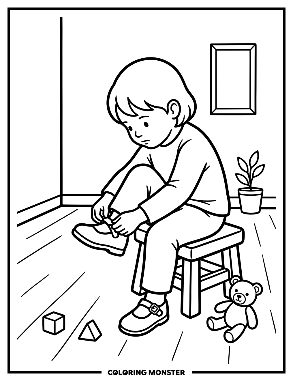 Child Buckling Shoe Coloring Page