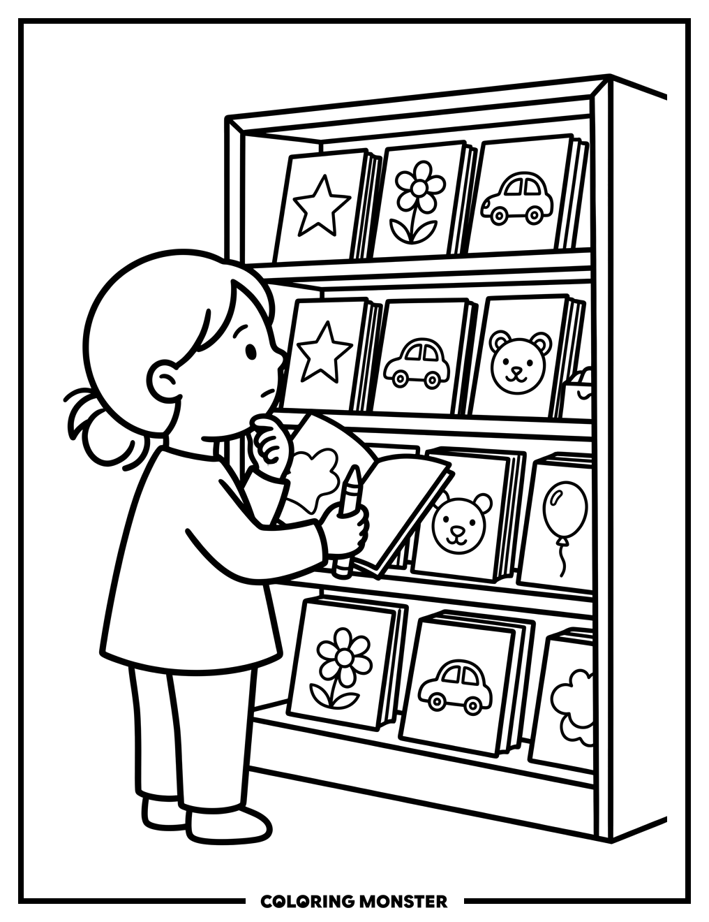 Child Choosing a Coloring Book Coloring Page