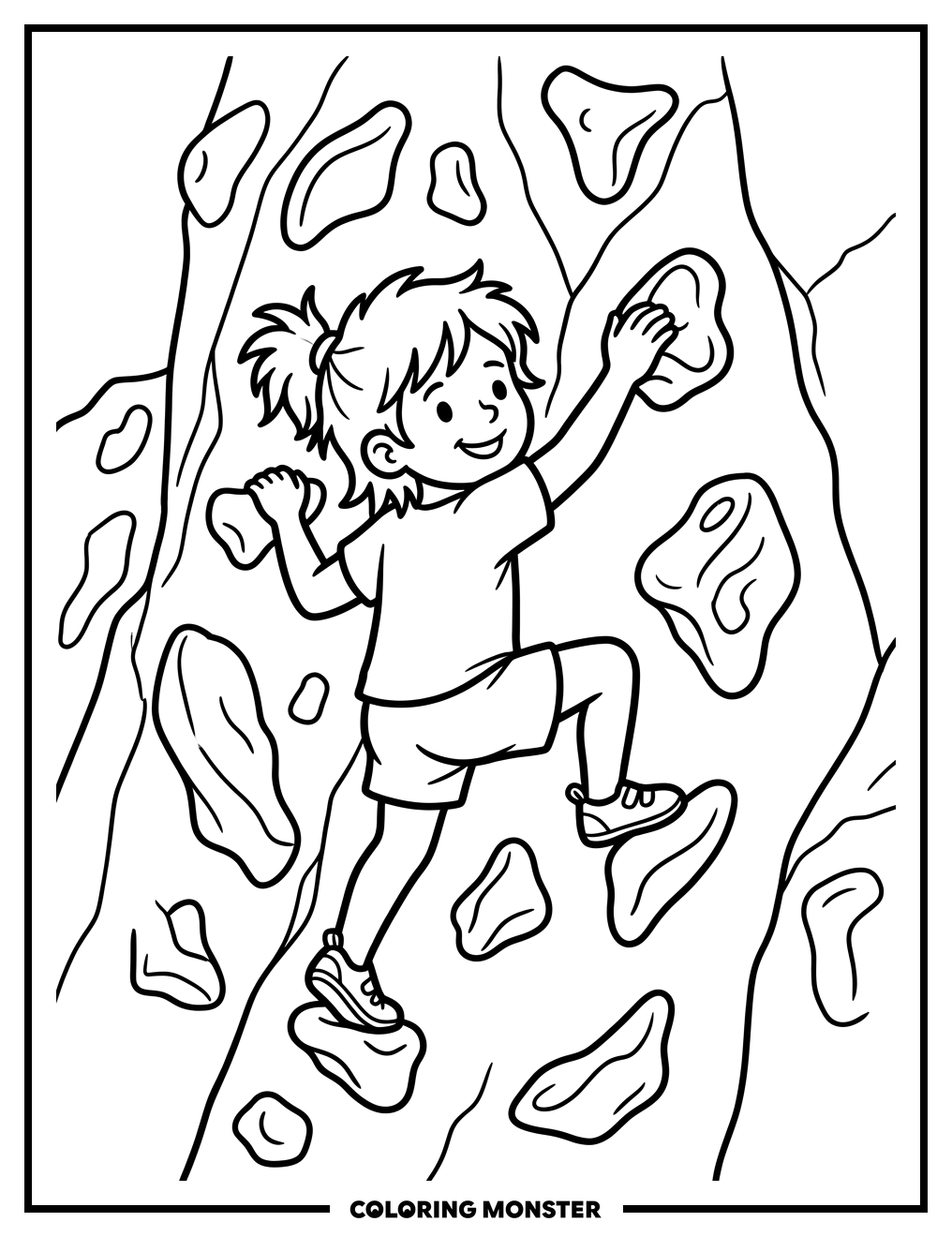 Child Climbing Indoor Rock Wall Coloring Page