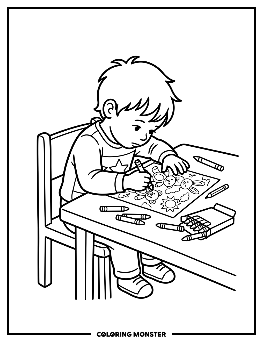 Child Coloring a Detailed Page Coloring Page