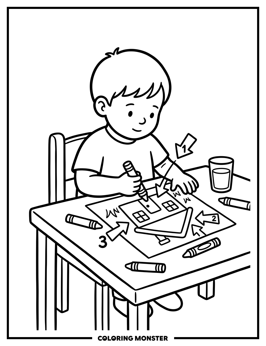 Child Coloring A House Step-by-Step Coloring Page