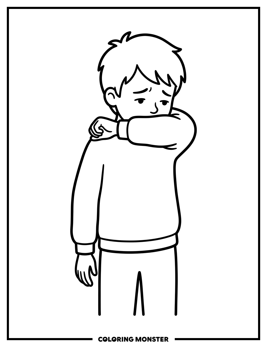 Child Coughing Into Elbow Coloring Page