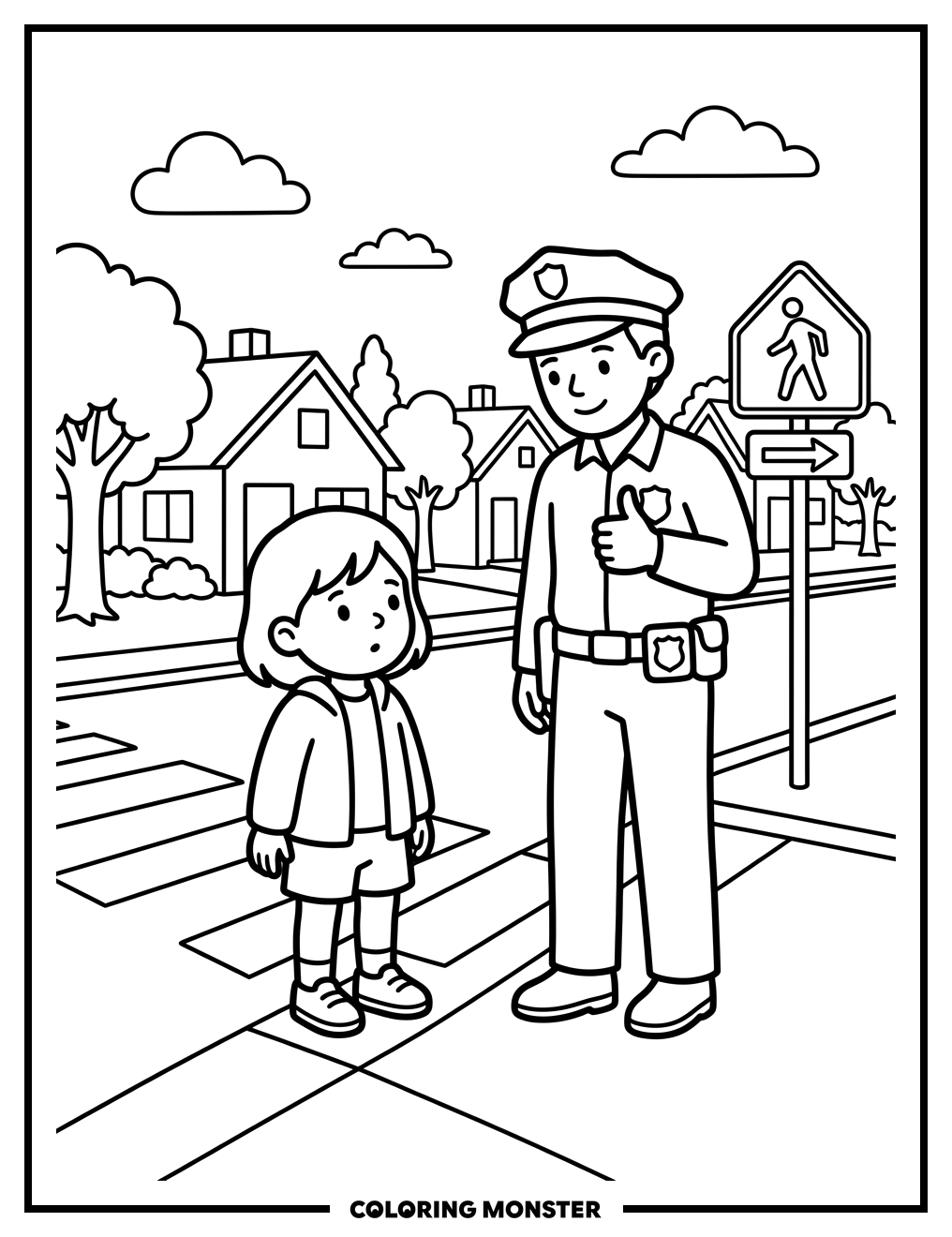 Child Crosses Street Safely Coloring Page