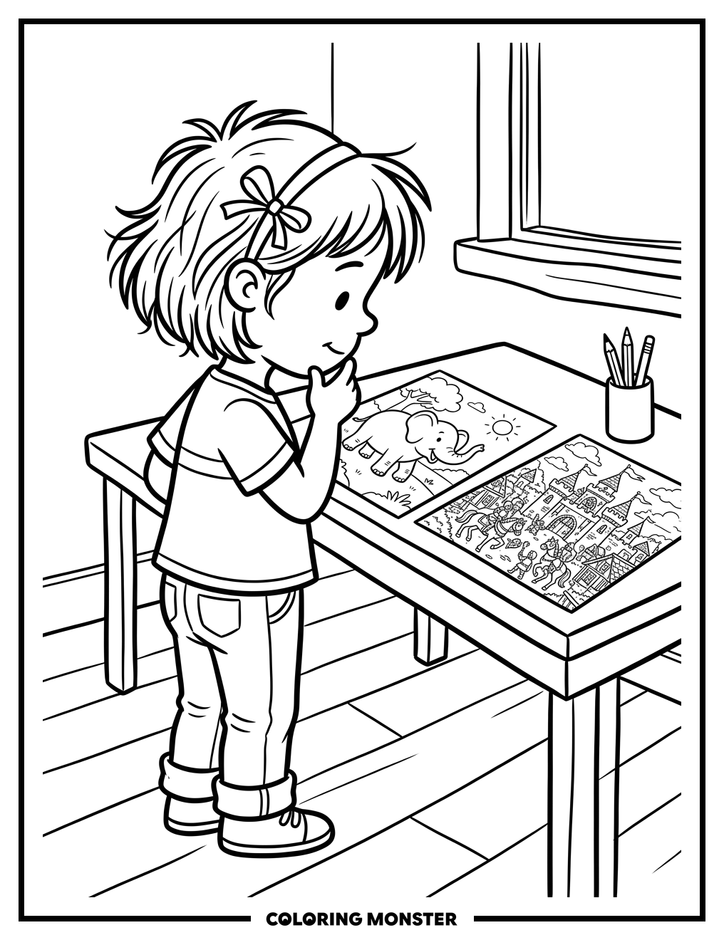 Child Decides Which Page To Color Coloring Page