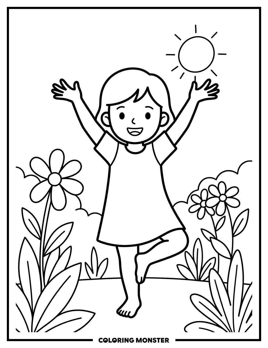Child Doing Yoga In Garden Coloring Page