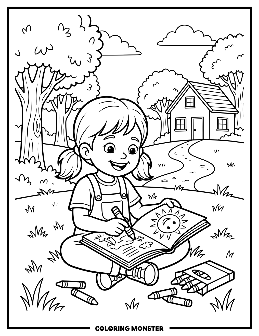 Child Drawing A Happy Sun Coloring Page