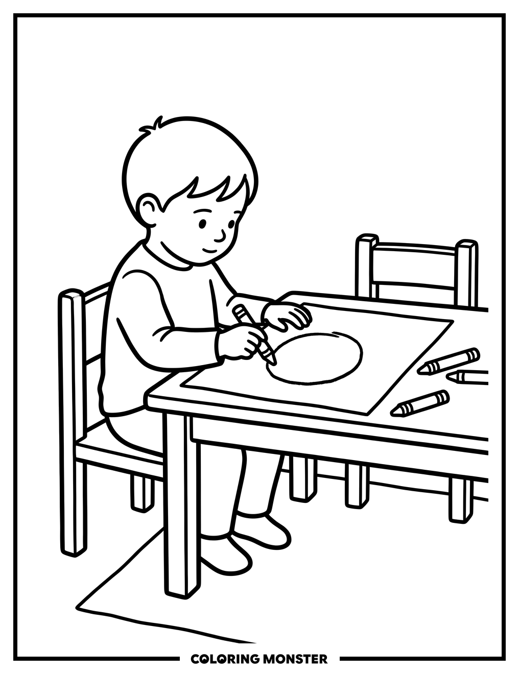 Child Drawing a Shape Coloring Page