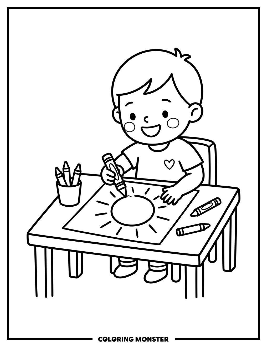 Child Drawing A Sunny Day Coloring Page