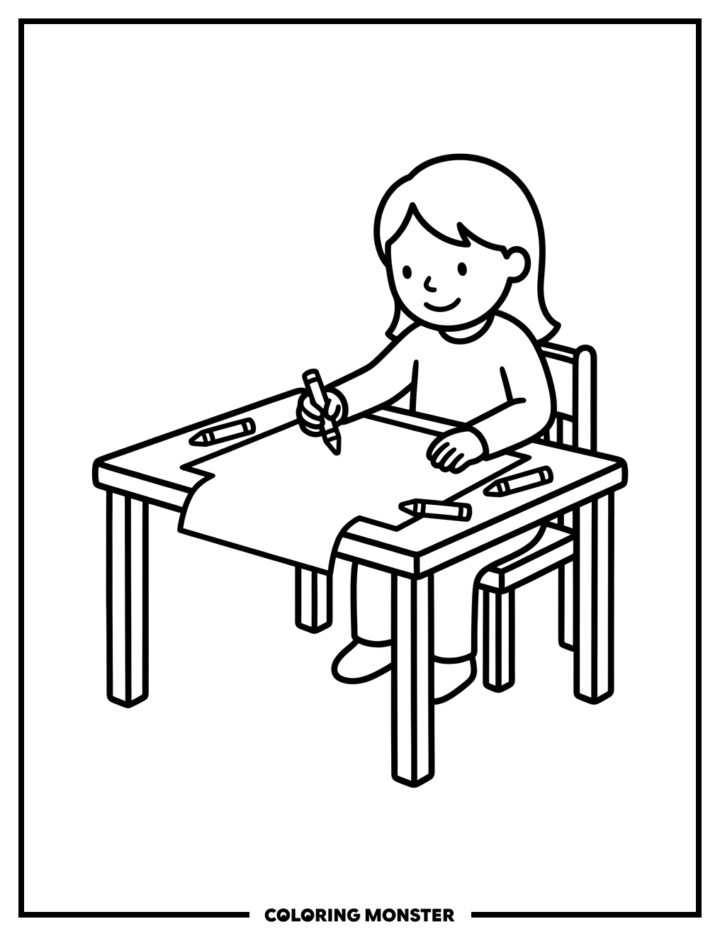 Child Drawing With Crayons Coloring Page