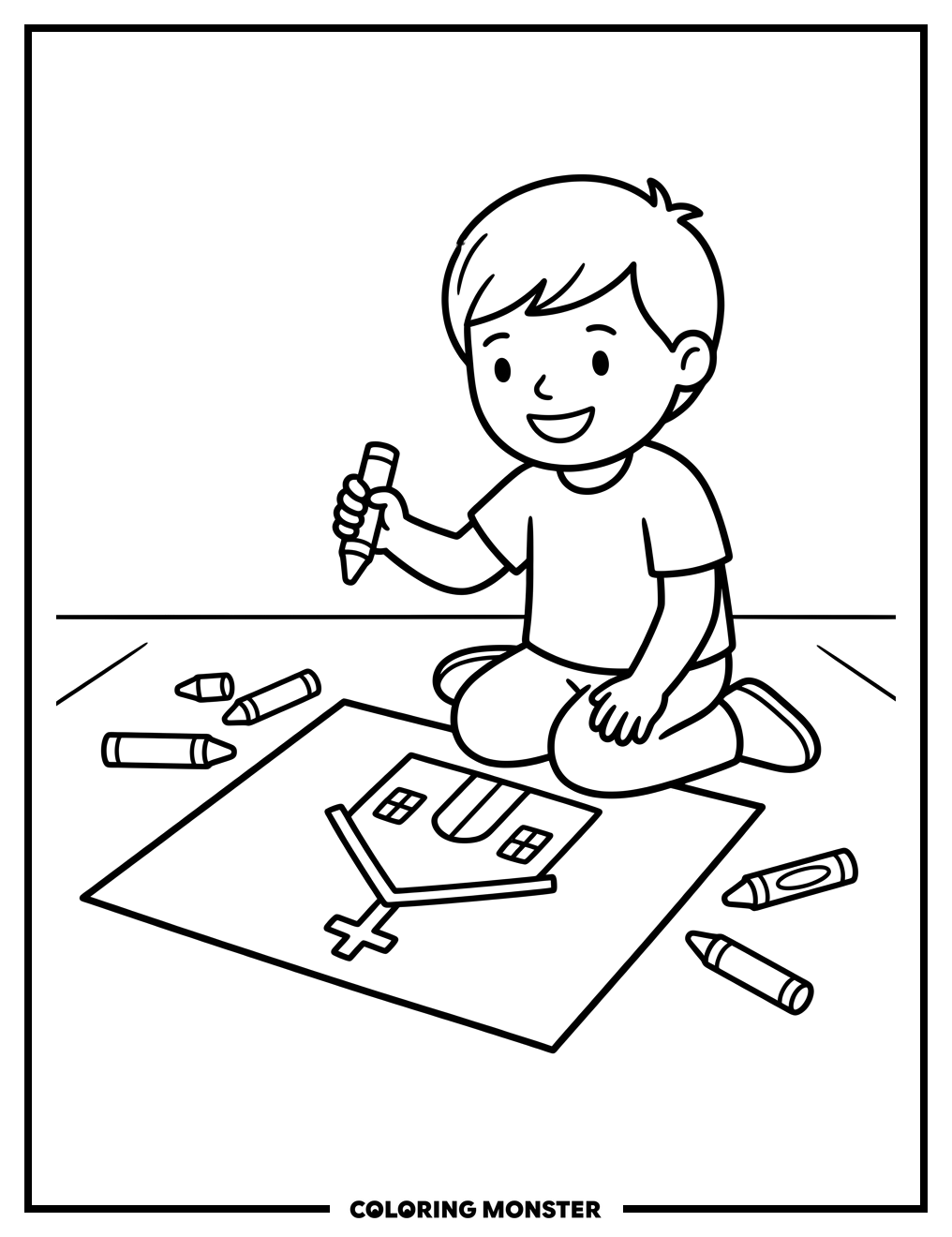 Child Draws a Church Building Coloring Page