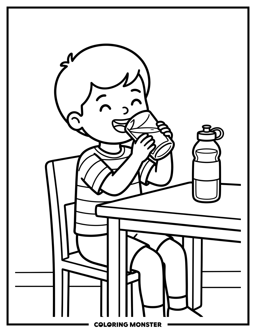 Child Drinking Water Coloring Page