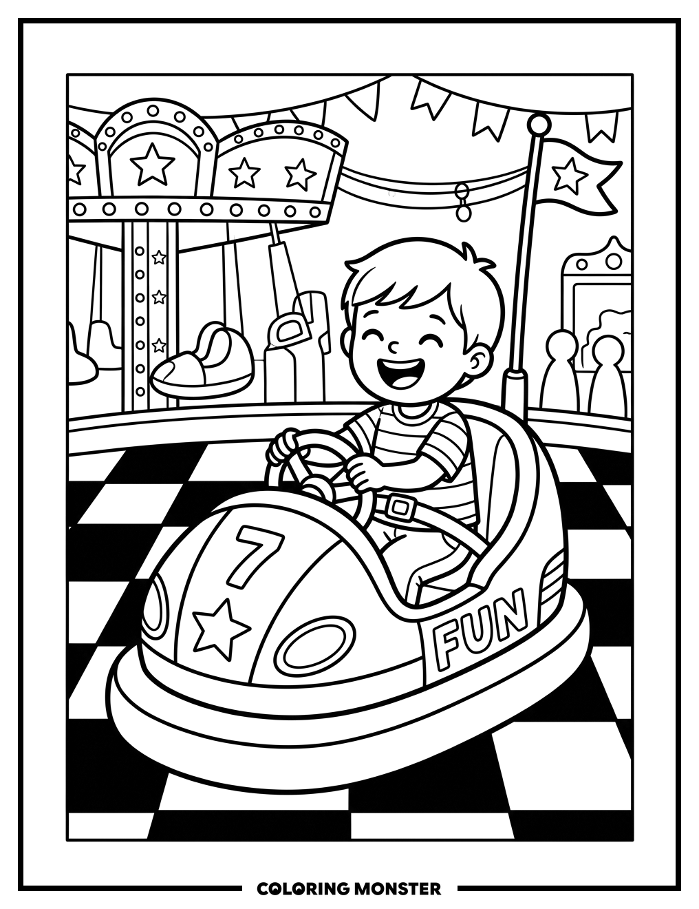 Child Driving Bumper Car Coloring Page