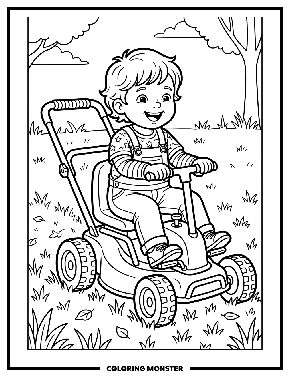 Child Driving Toy Lawn Mower Coloring Page