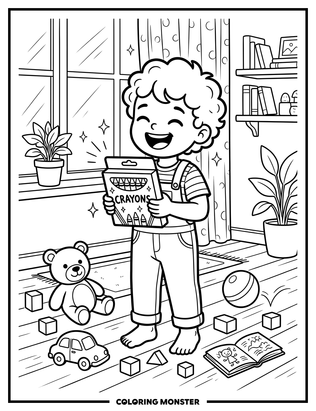 Child Excited With New Crayons Coloring Page