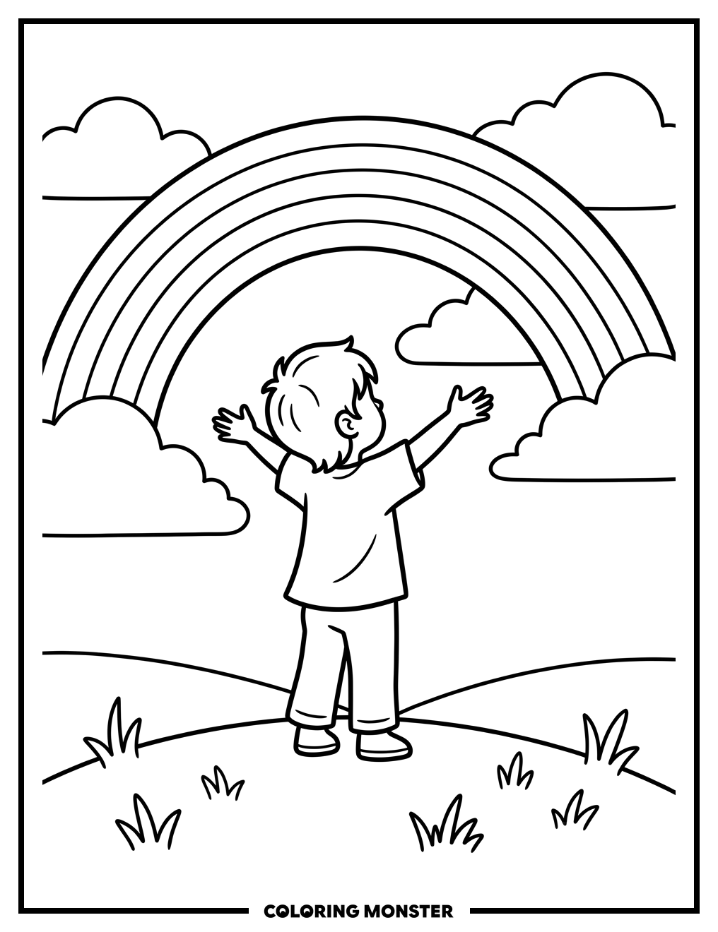 Child Gazing at a Rainbow Coloring Page