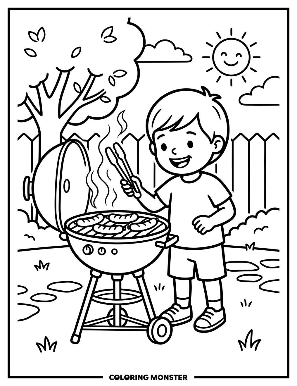 Child Grilling Hot Dogs Coloring Page