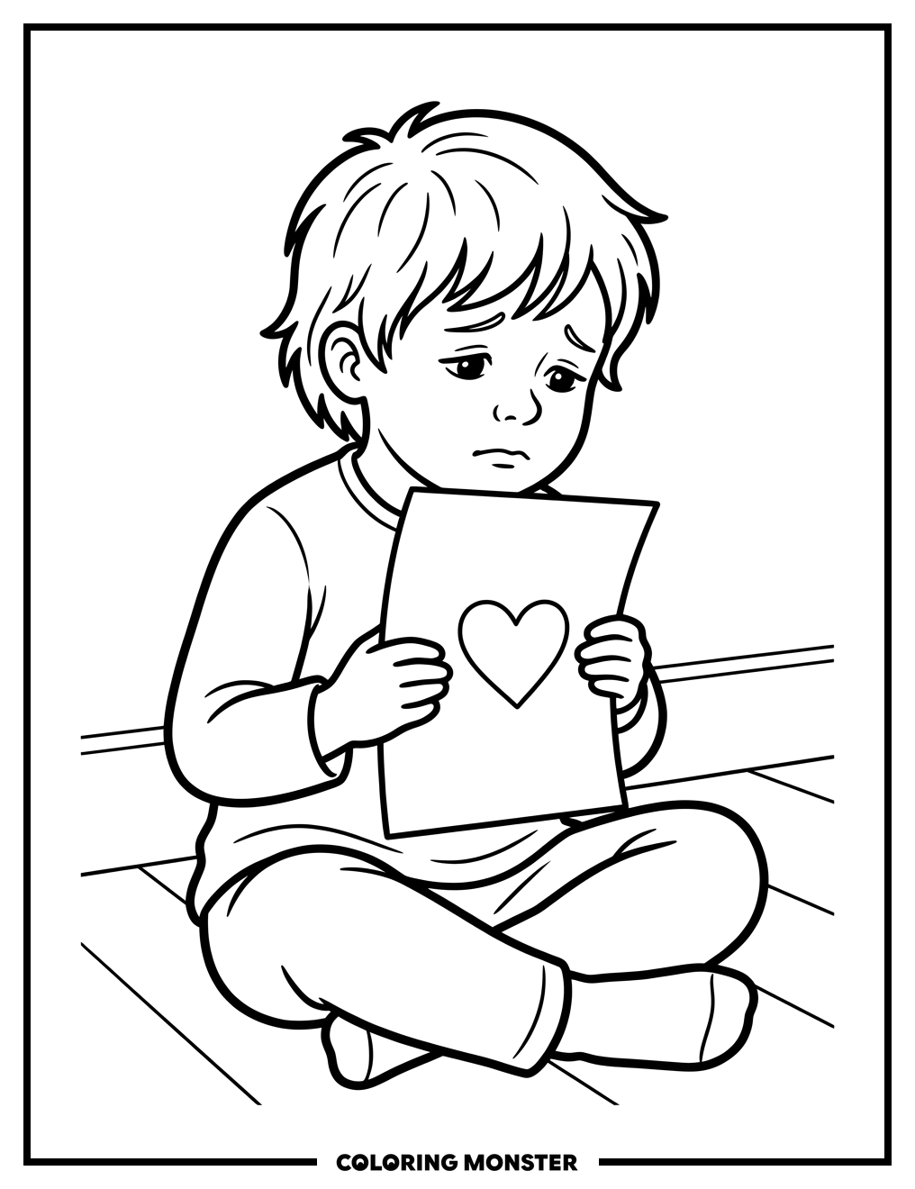 Child Holding a Love Letter Coloring Page