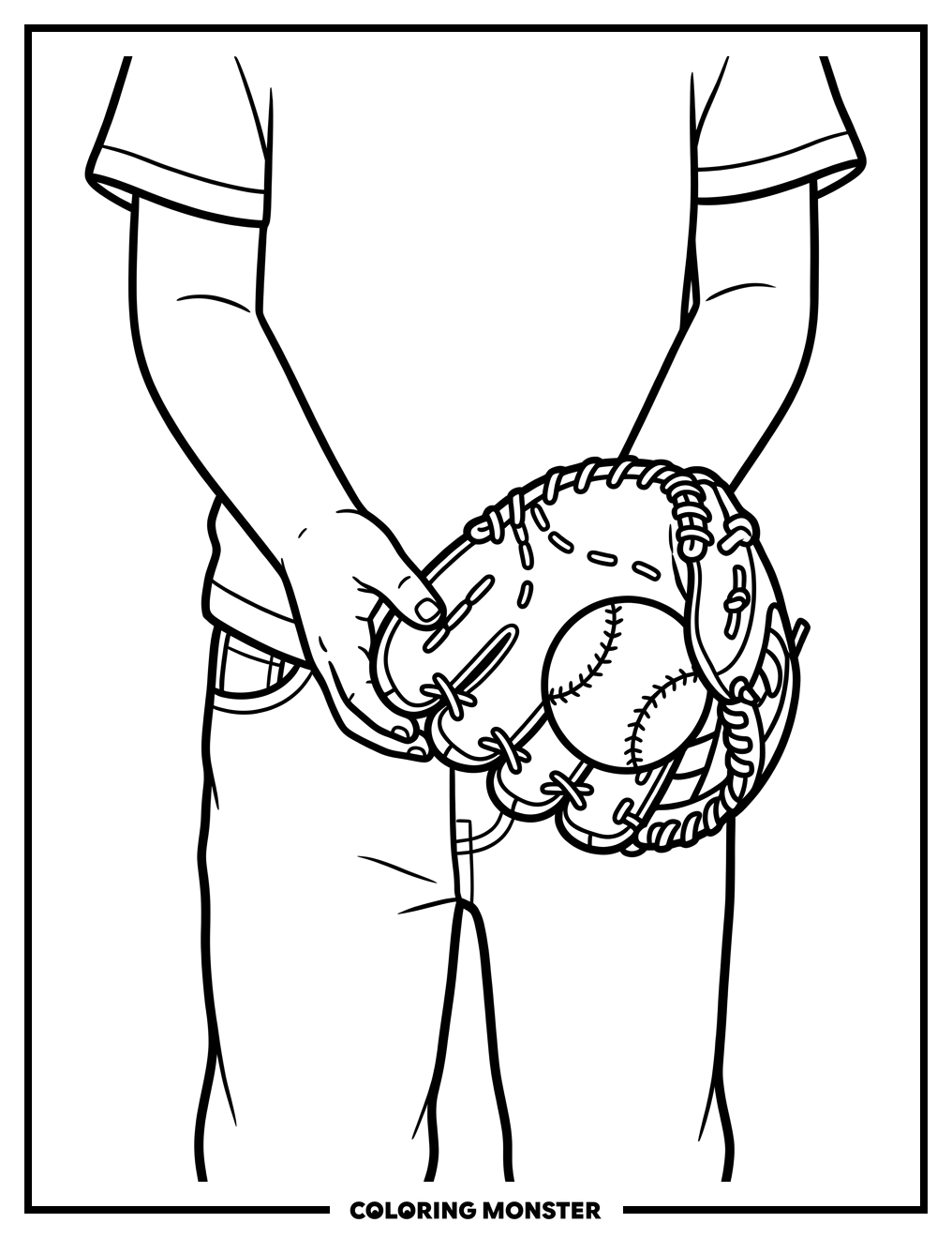 Child Holding Baseball Mitt Coloring Page