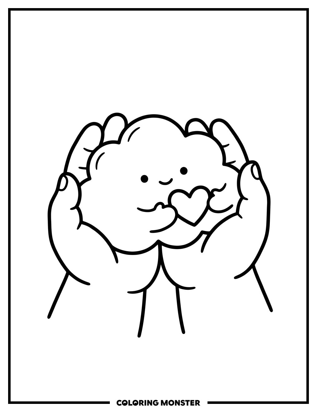 Child Holding Cloud Toy with Heart Coloring Page