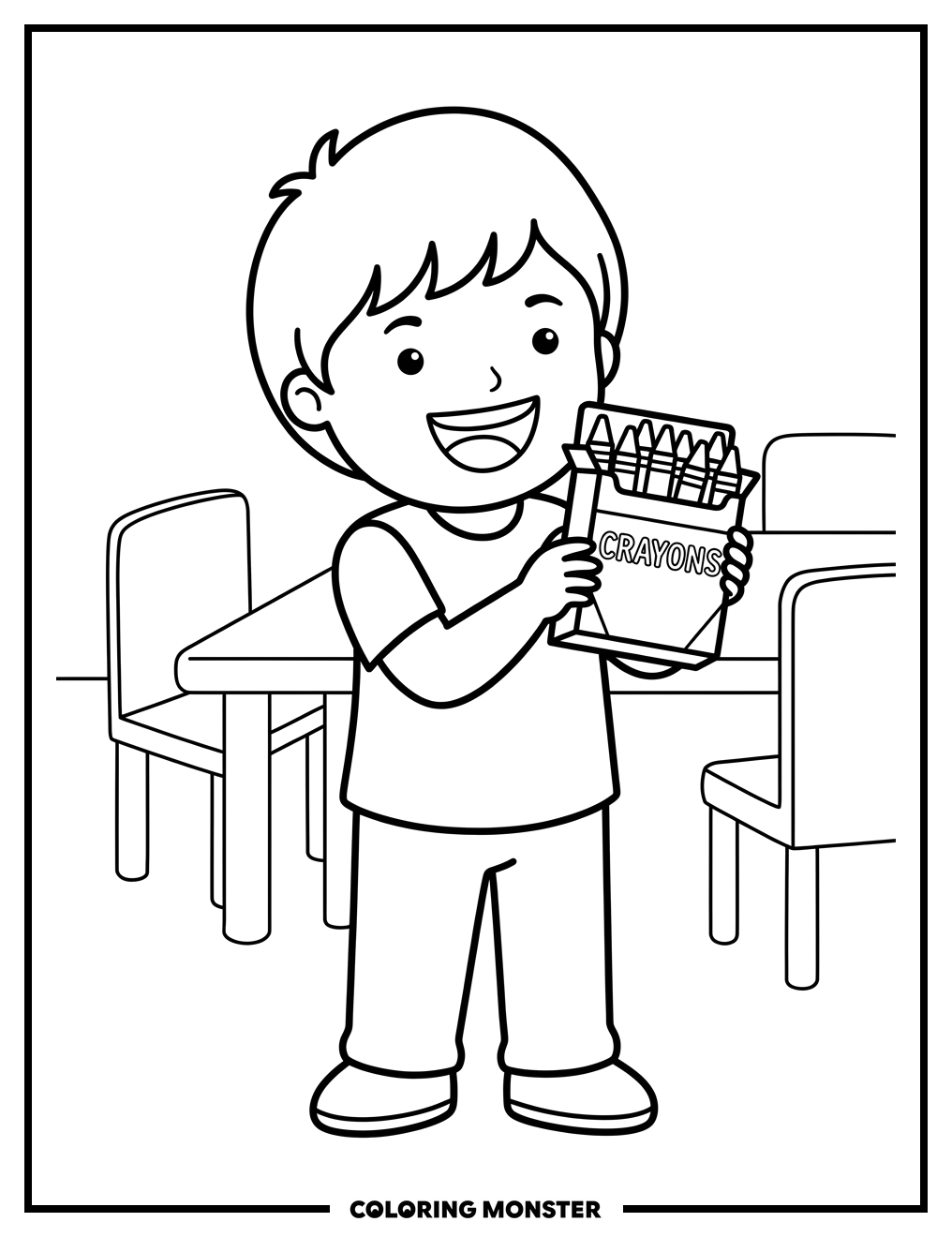 Child Holding Crayons Coloring Page