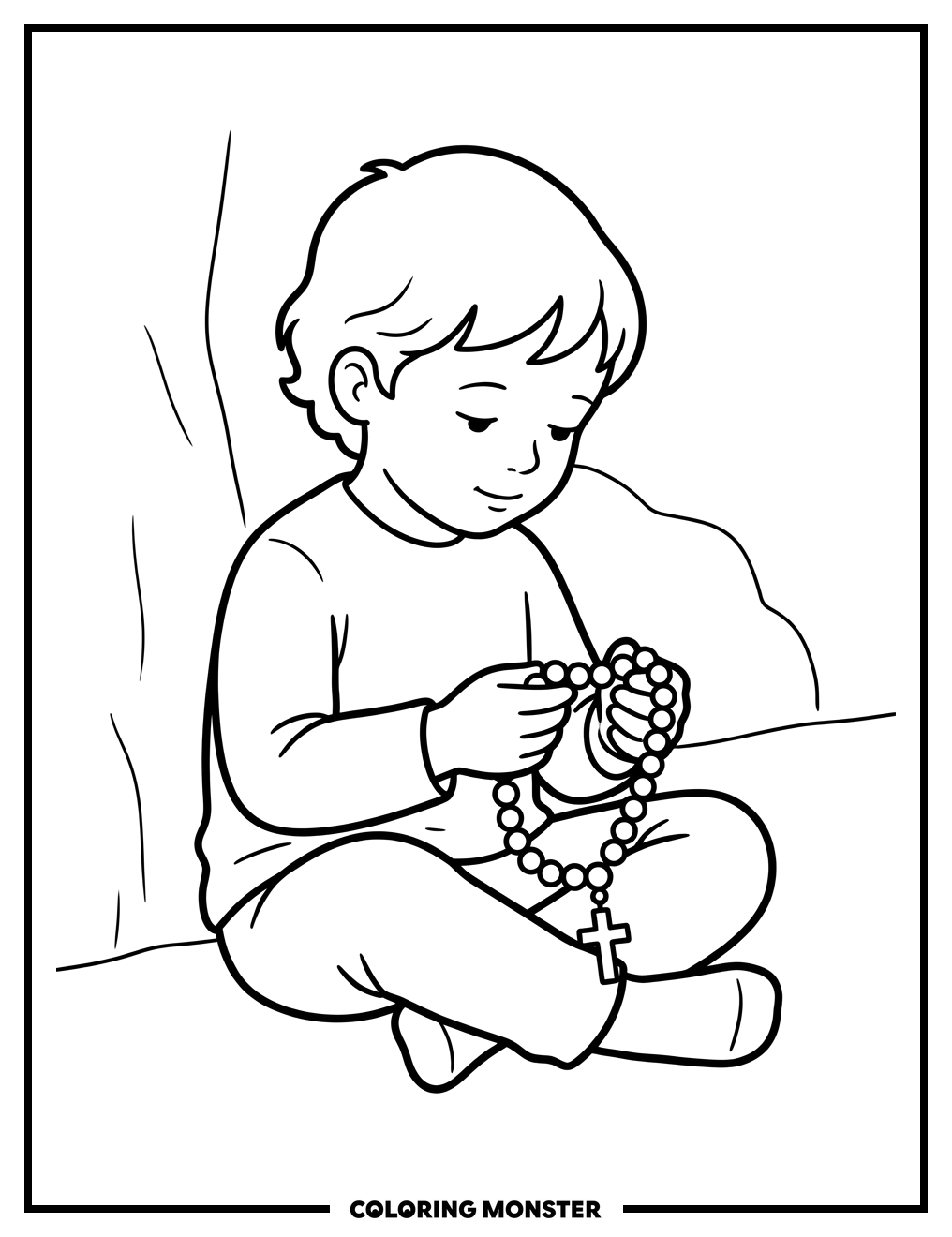 Child Holding Rosary Beads Coloring Page