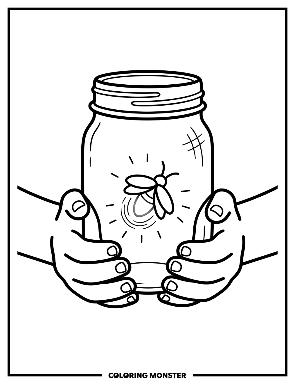 Child Holds Glowing Firefly in Mason Jar Coloring Page