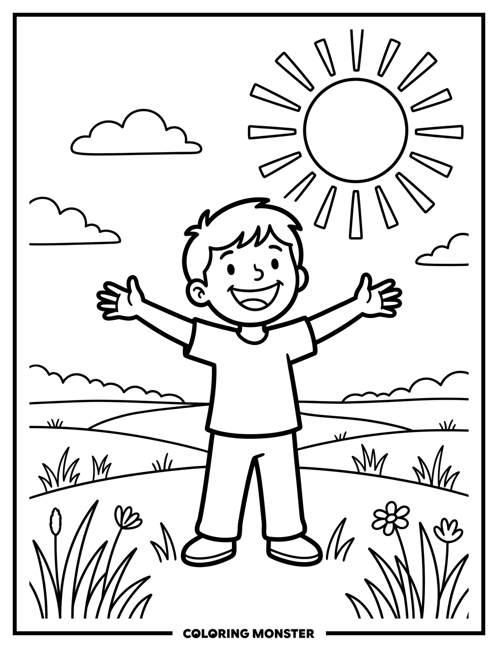 Child Hugging the World Coloring Page
