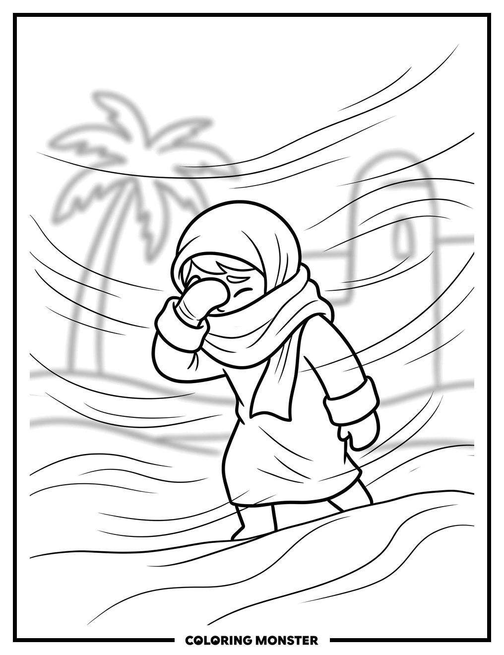 Child in a Sandstorm Coloring Page