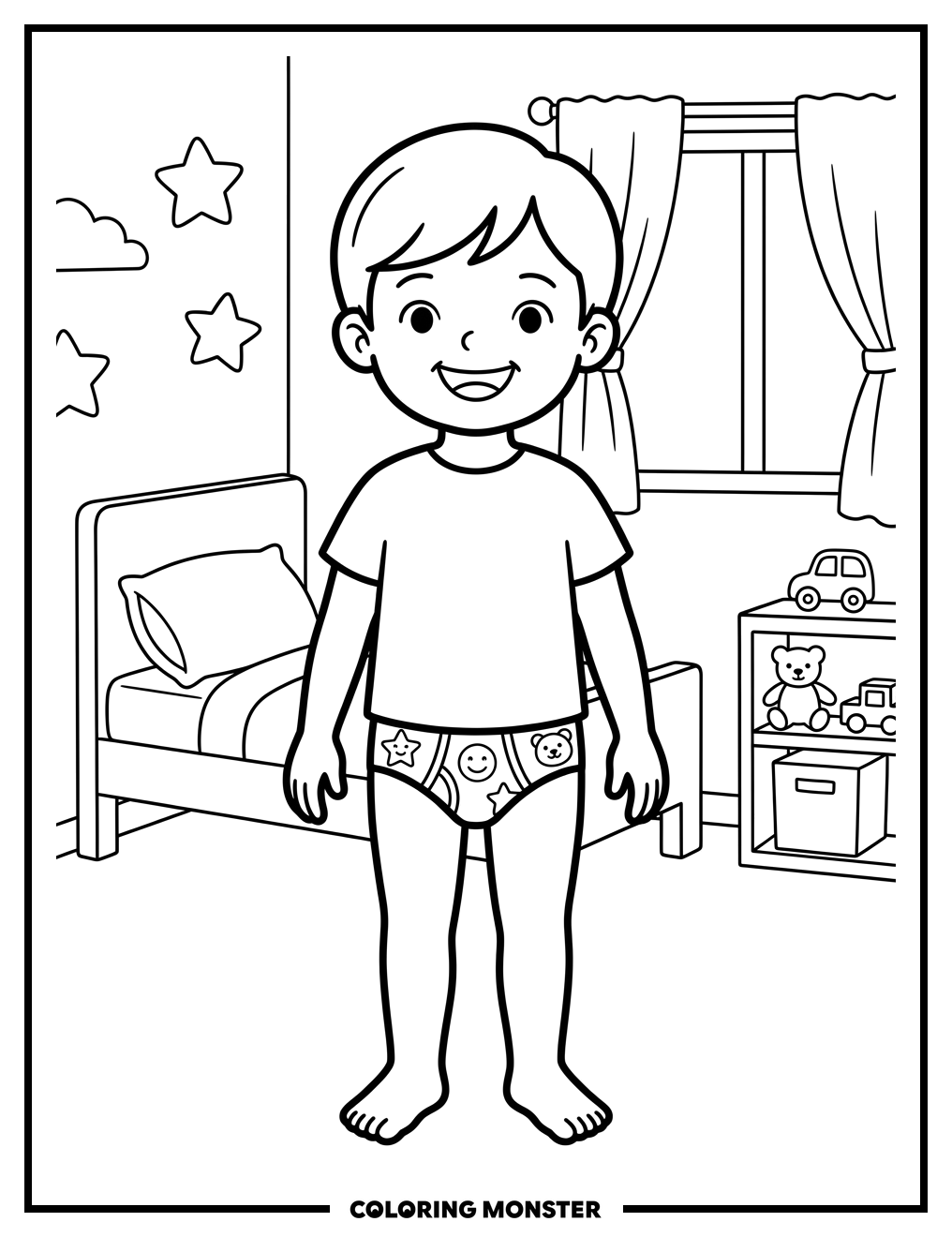Child In Cartoon Underwear Coloring Page