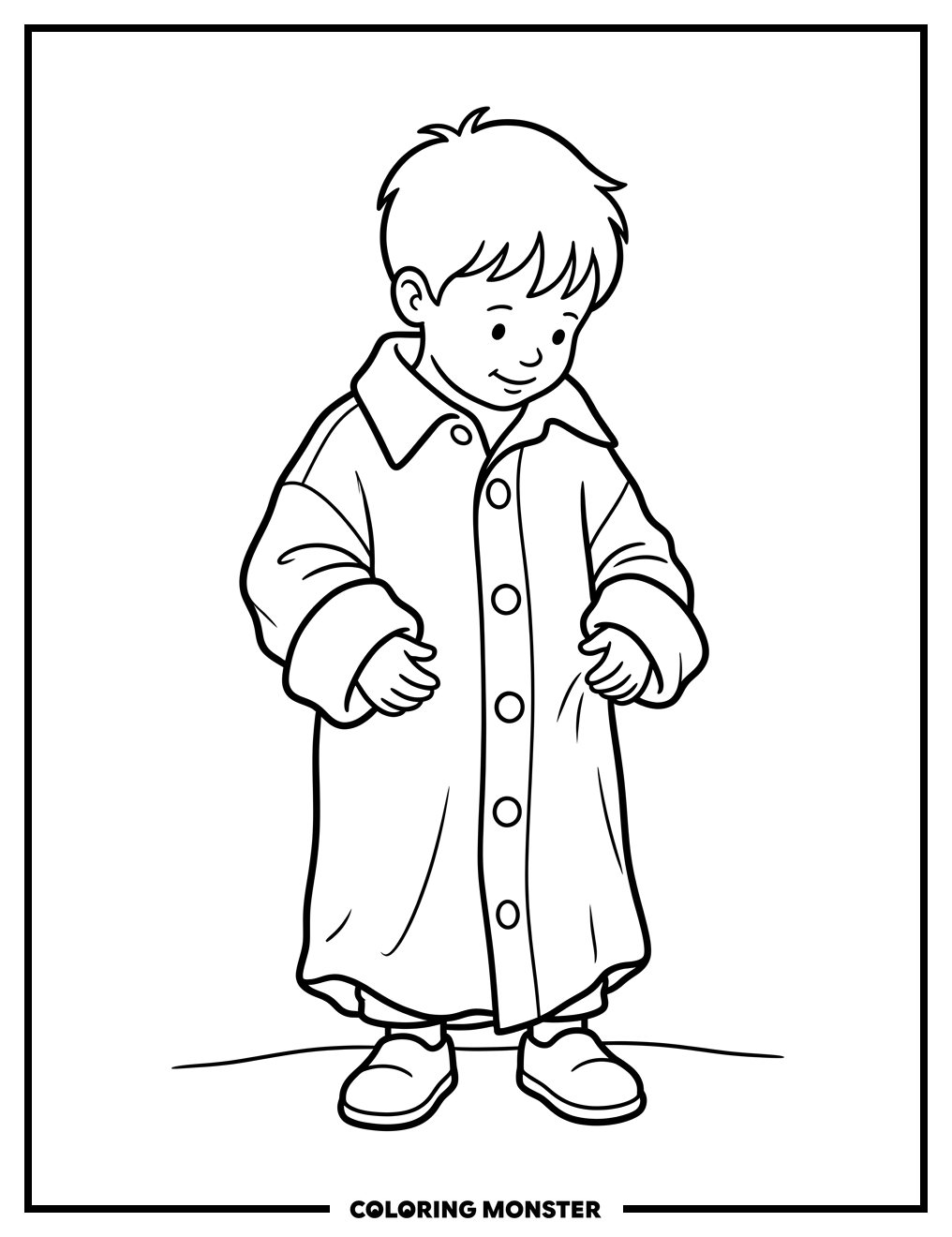 Child in Oversized Button-Down Shirt Coloring Page