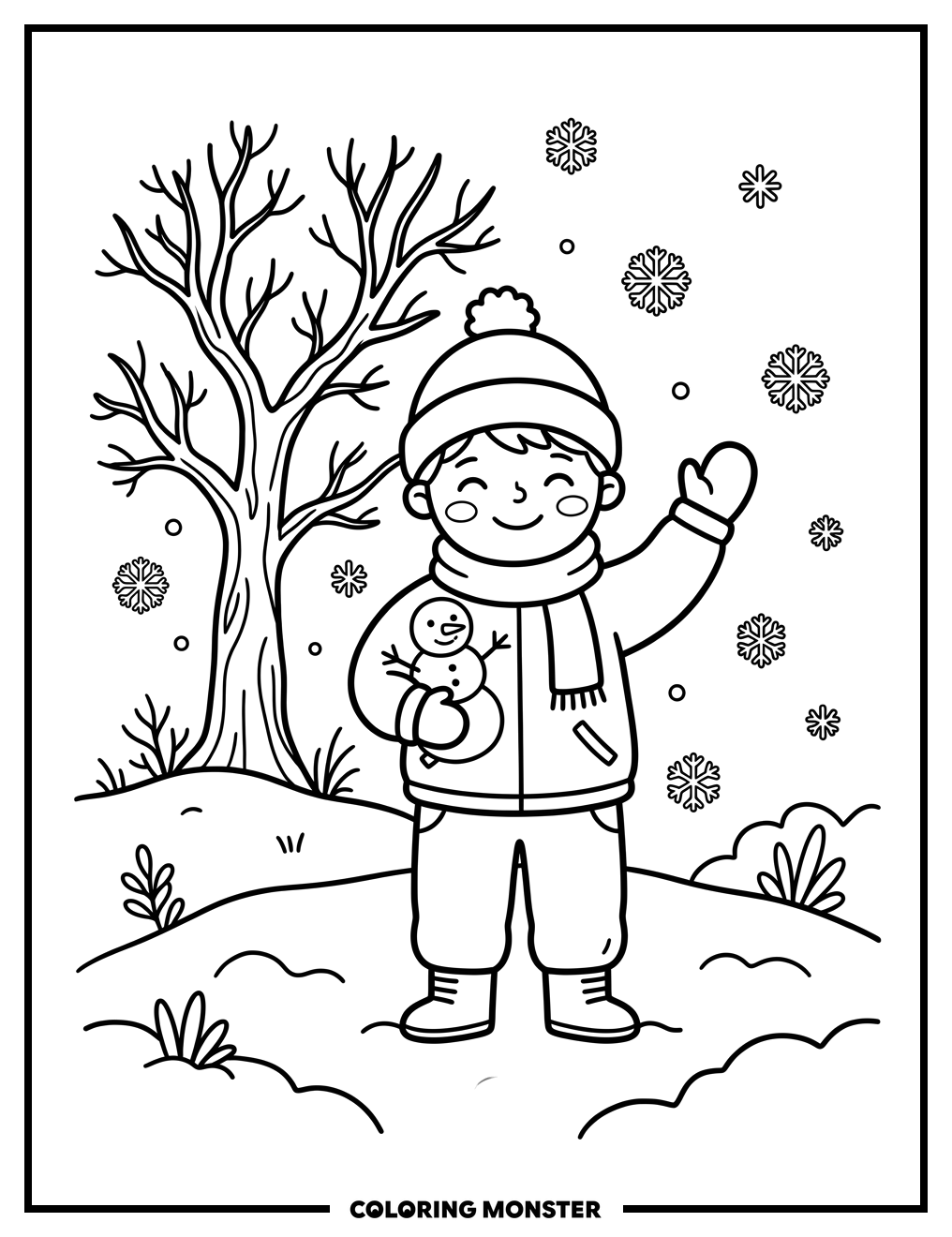 Child in the Snow Coloring Page