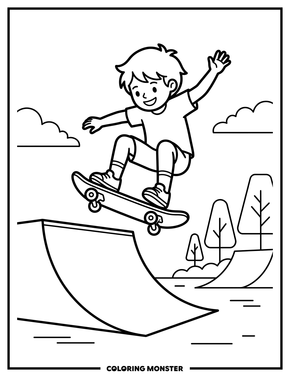 Child Jumps on Skateboard Coloring Page