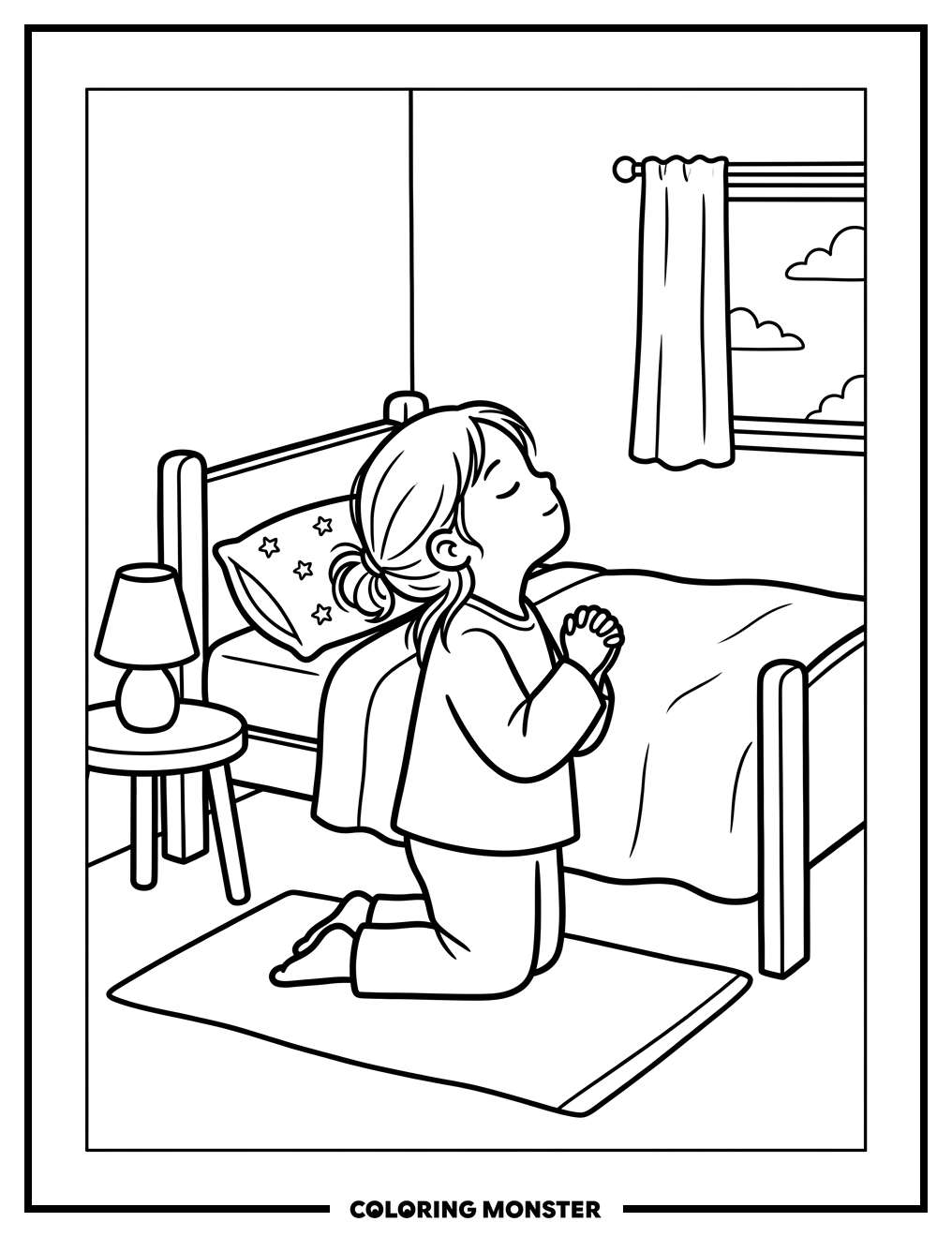 Child Kneeling in Prayer Coloring Page