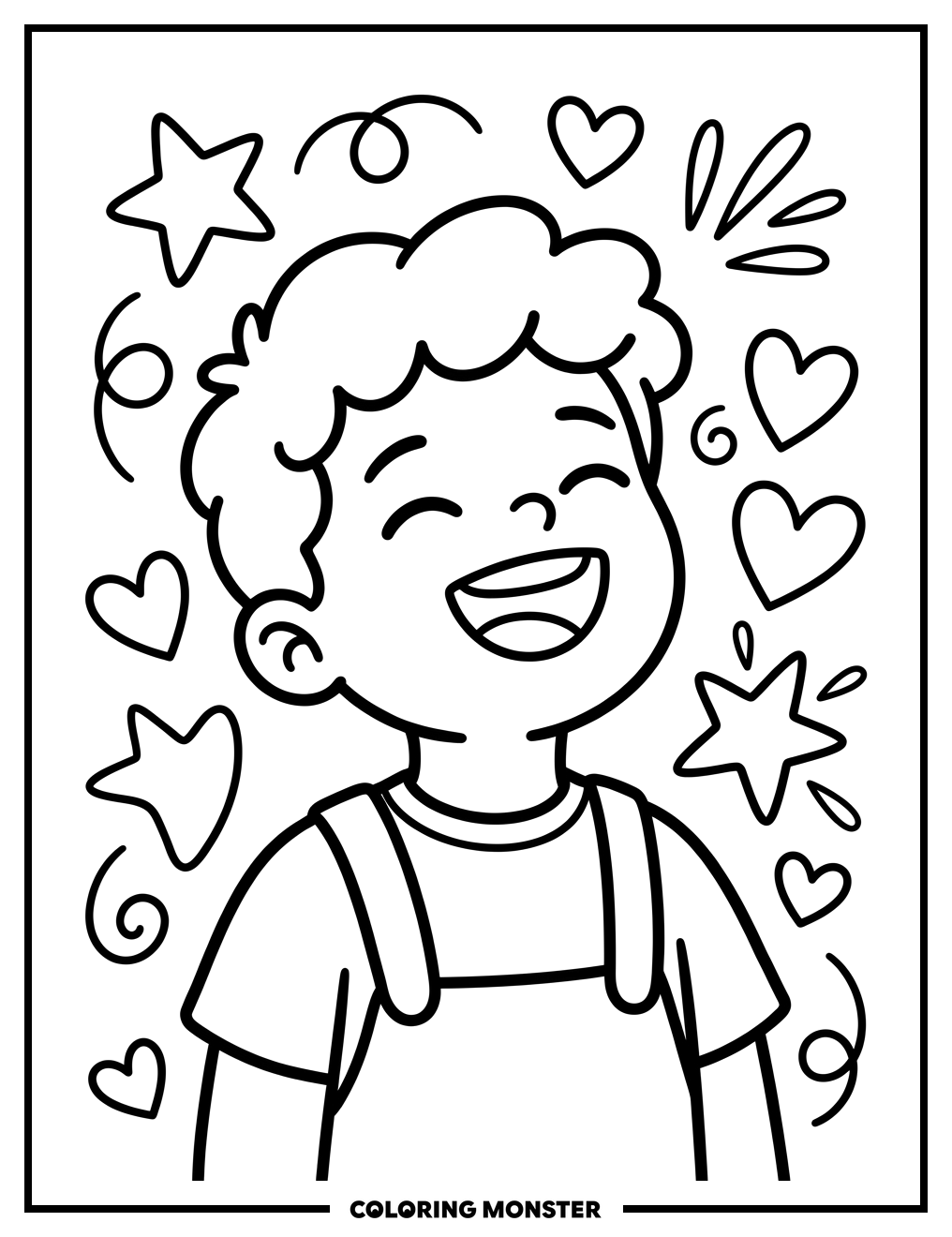 Child Laughing Amongst Happy Shapes Coloring Page