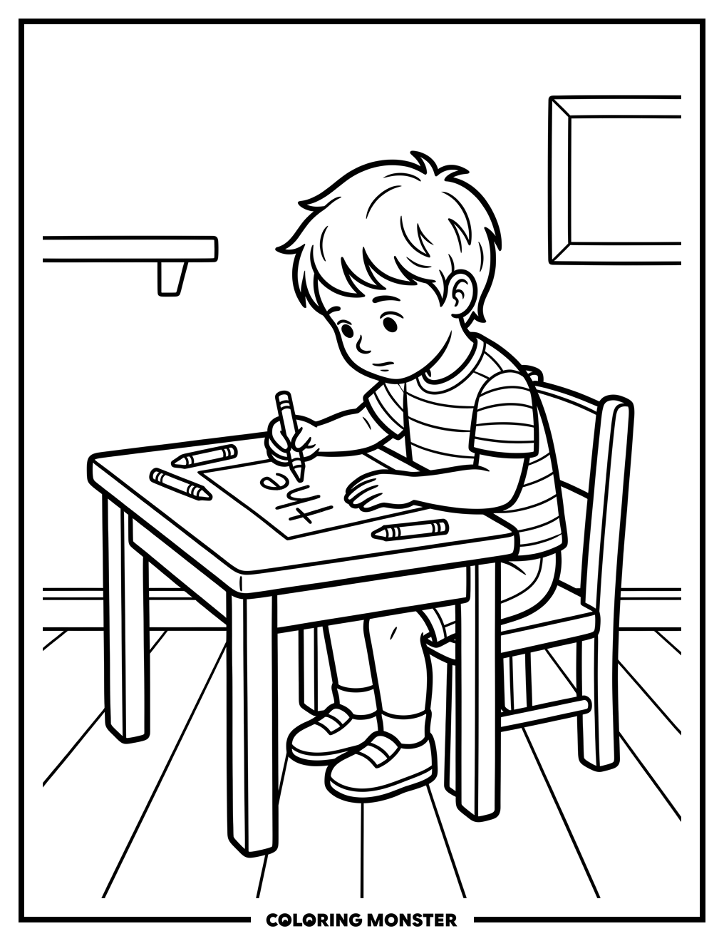 Child Learning to Write Coloring Page