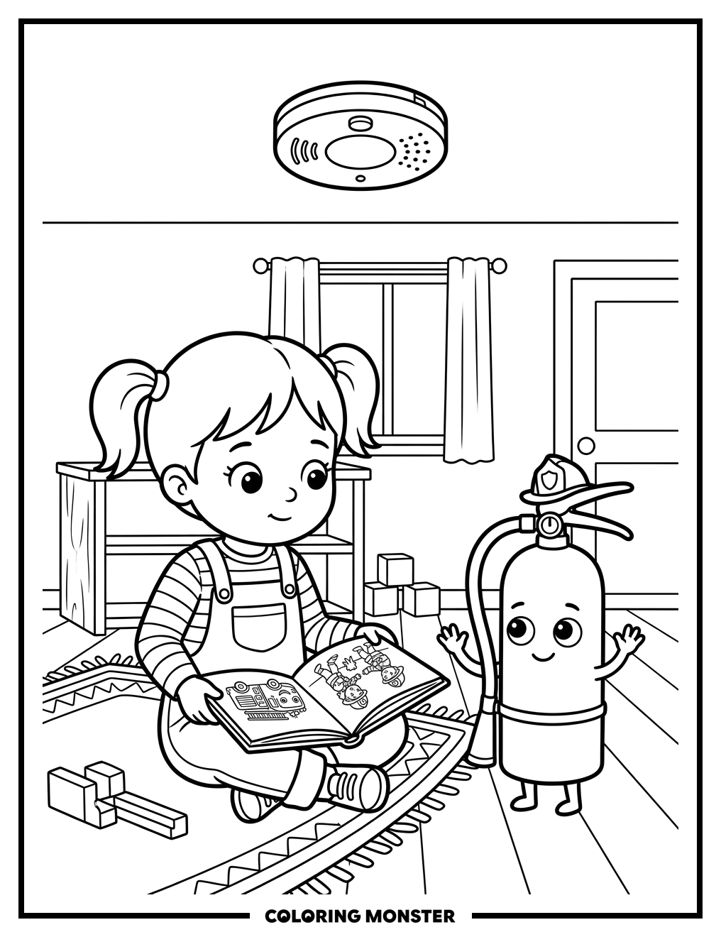 Child Learns Fire Safety Coloring Page