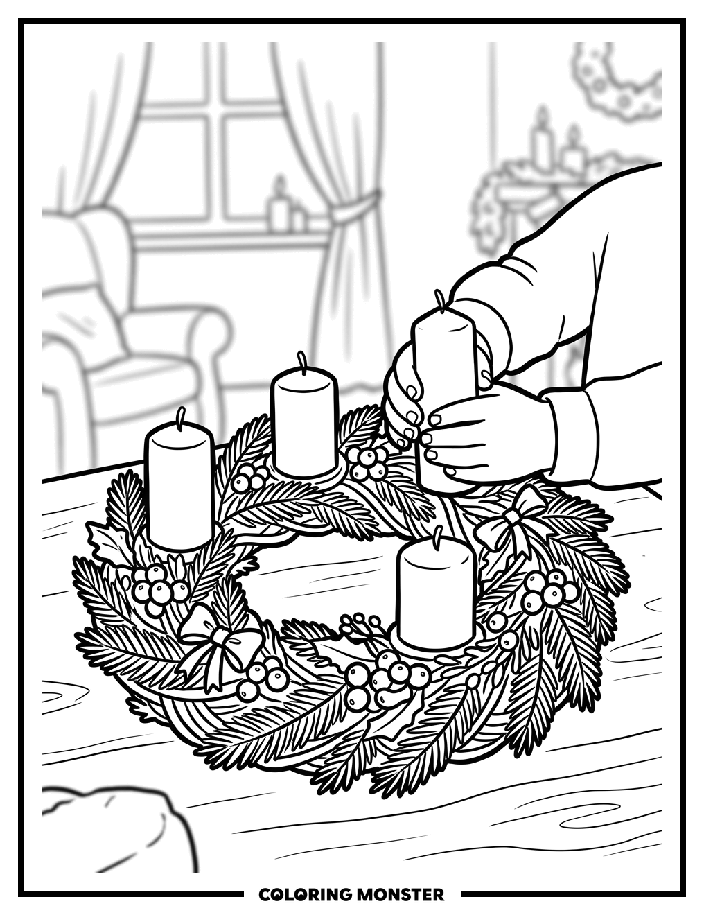 Child Lighting Advent Wreath Coloring Page