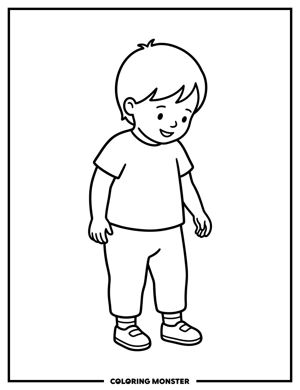 Child Looking At Feet Coloring Page