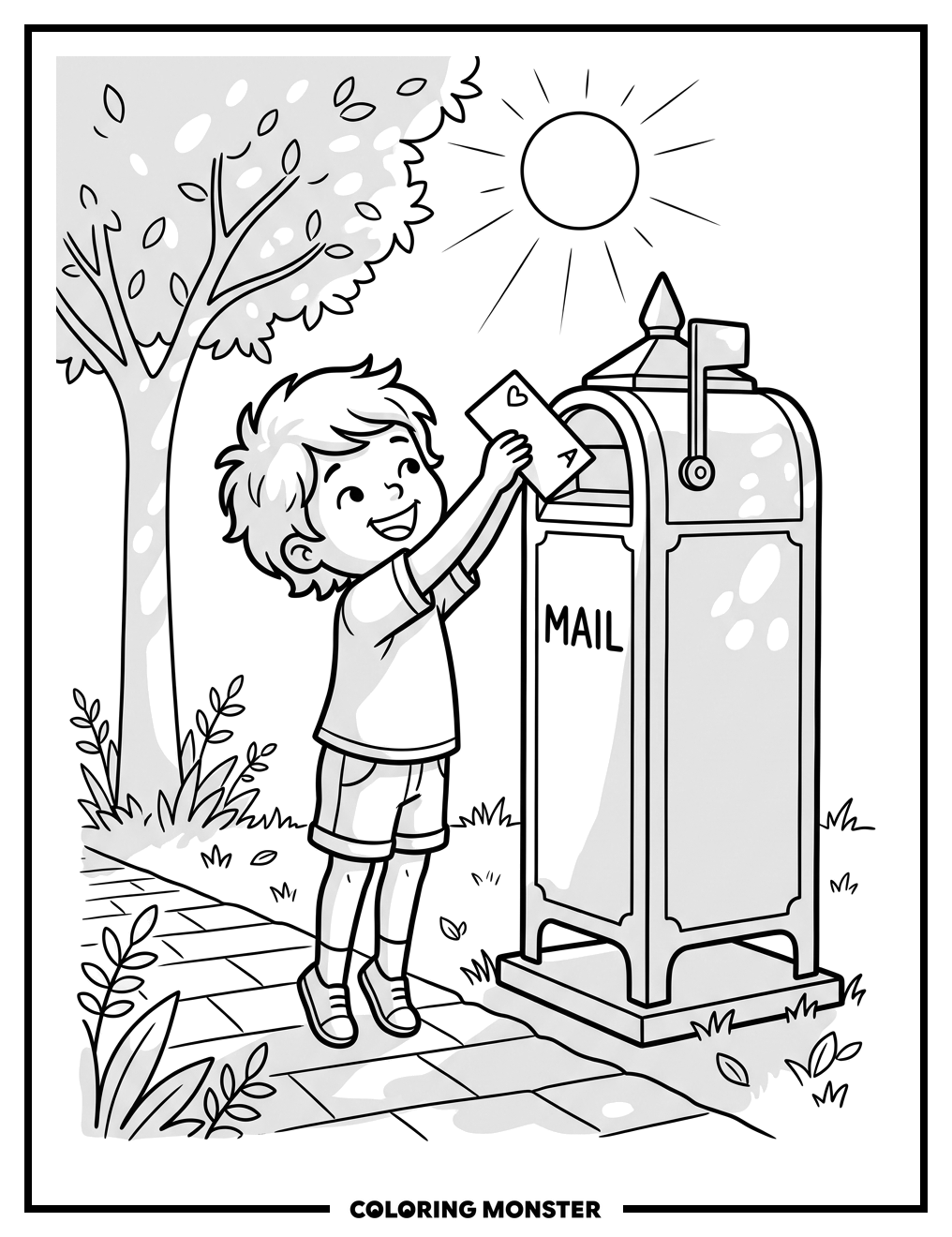 Child Mailing a Letter Coloring Page