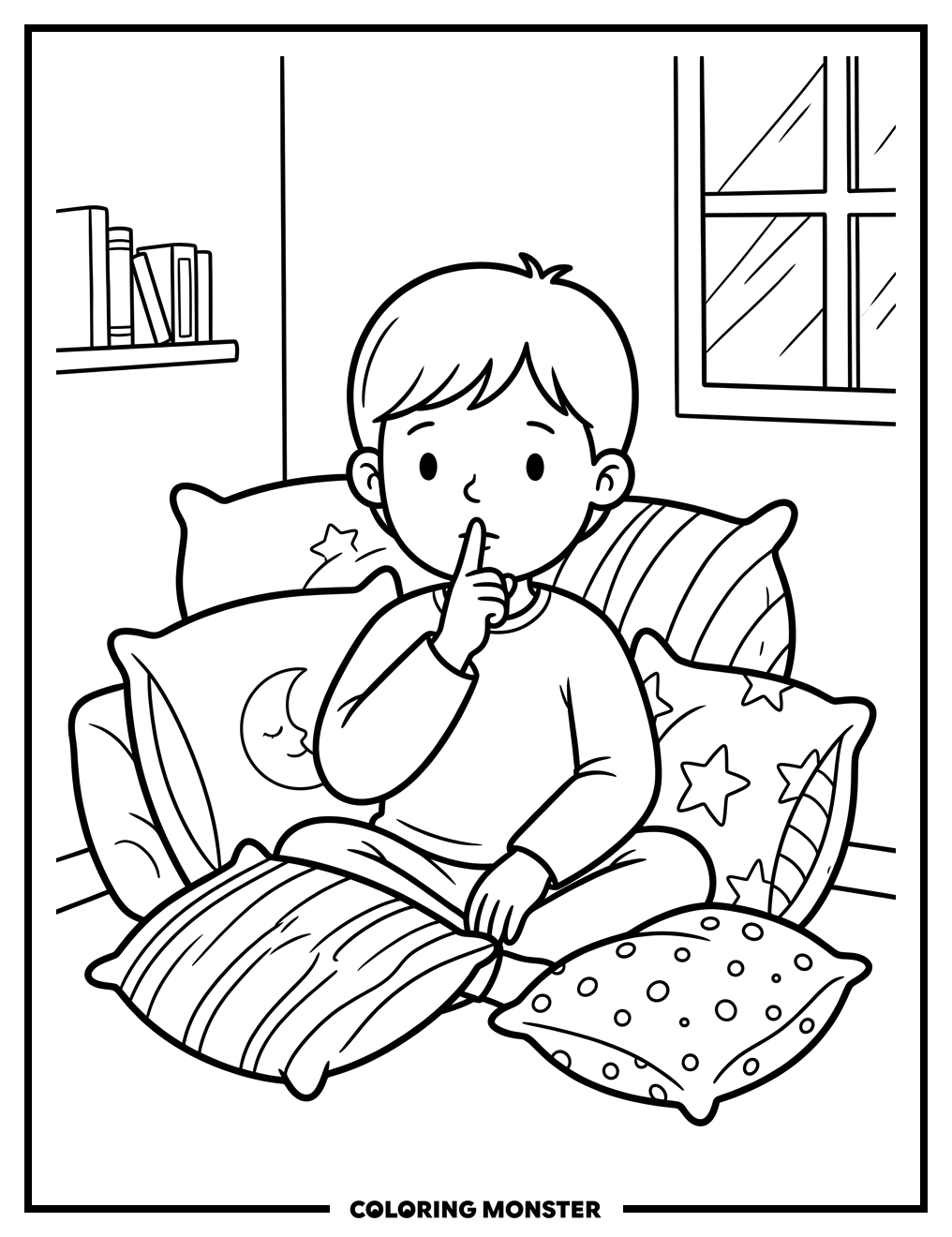 Child Making a Shushing Gesture Coloring Page