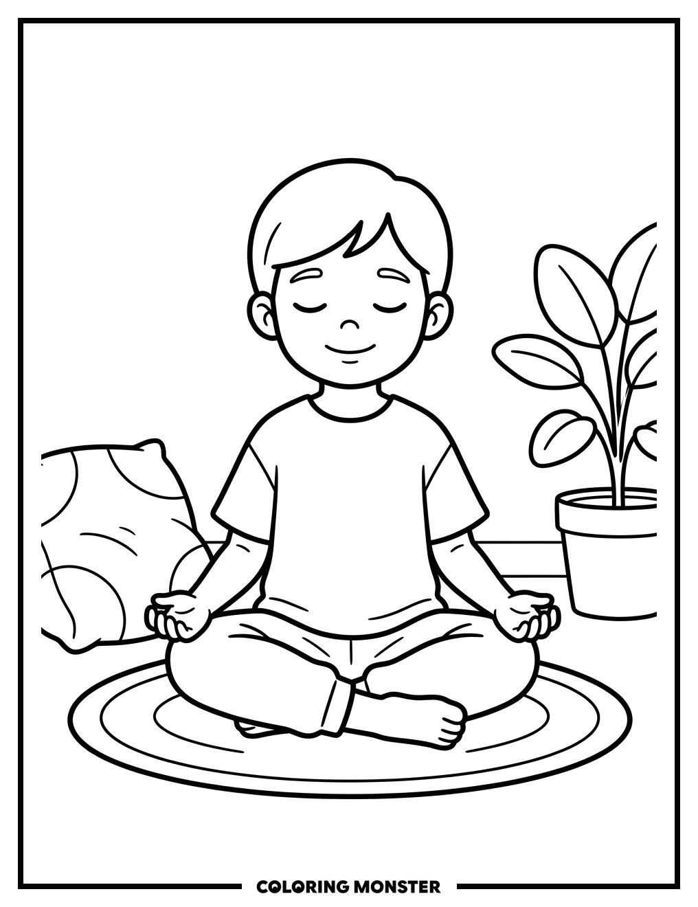 Child Meditating Peacefully Coloring Page