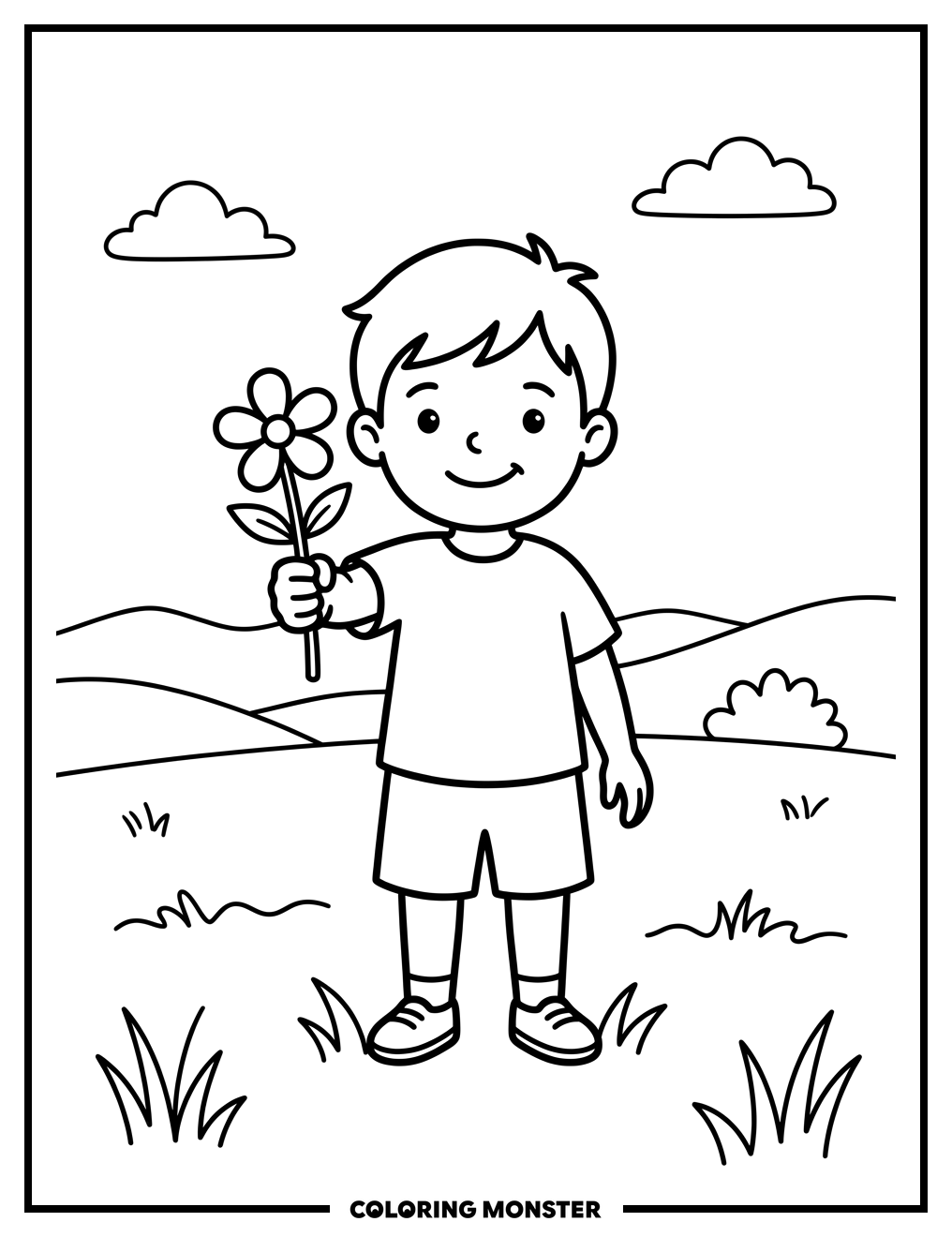 Child Offering a Flower Coloring Page