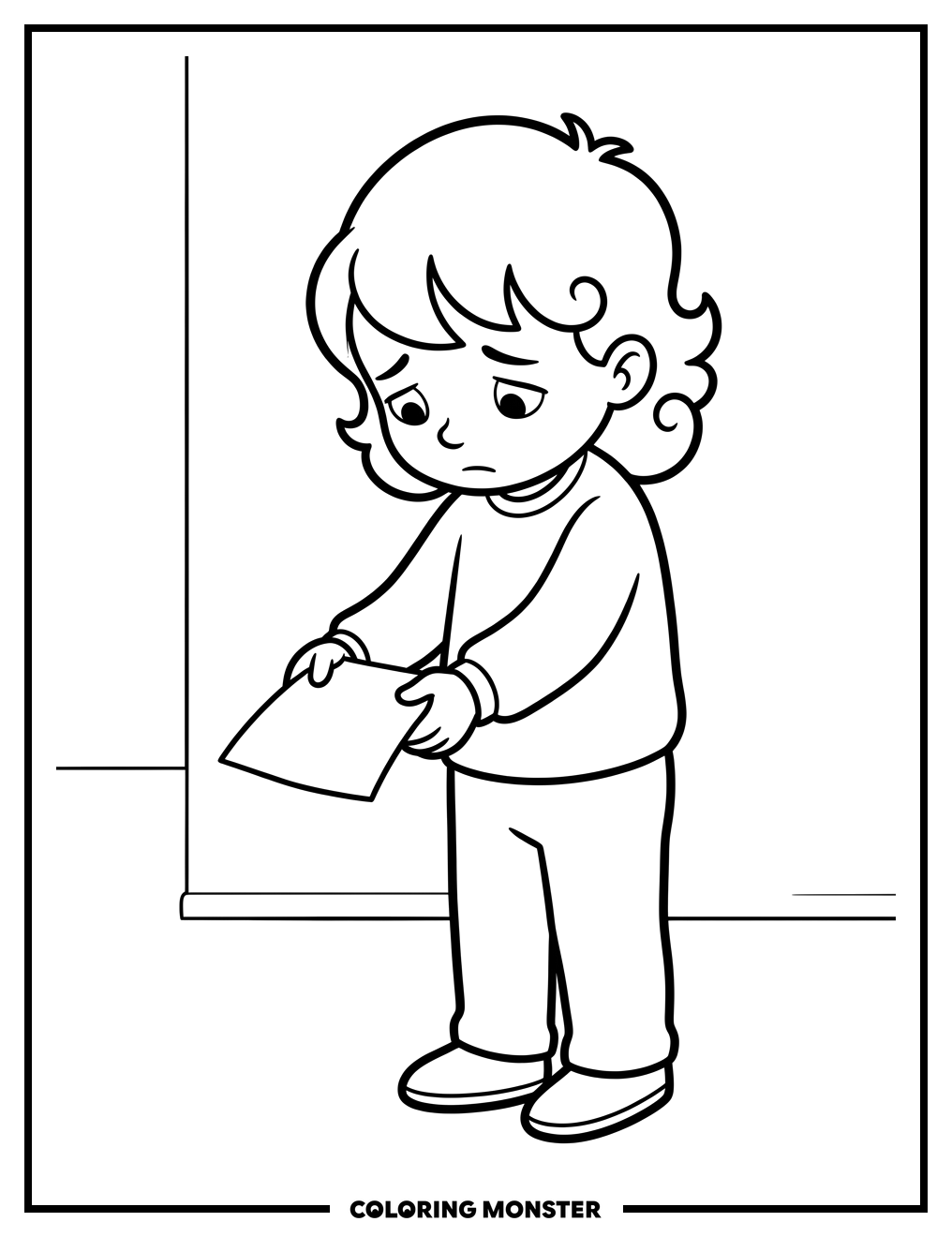 Child Offers Apology Note Coloring Page