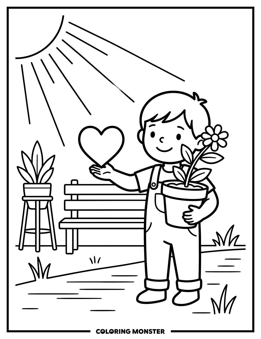 Child Offers Plant a Heart Coloring Page