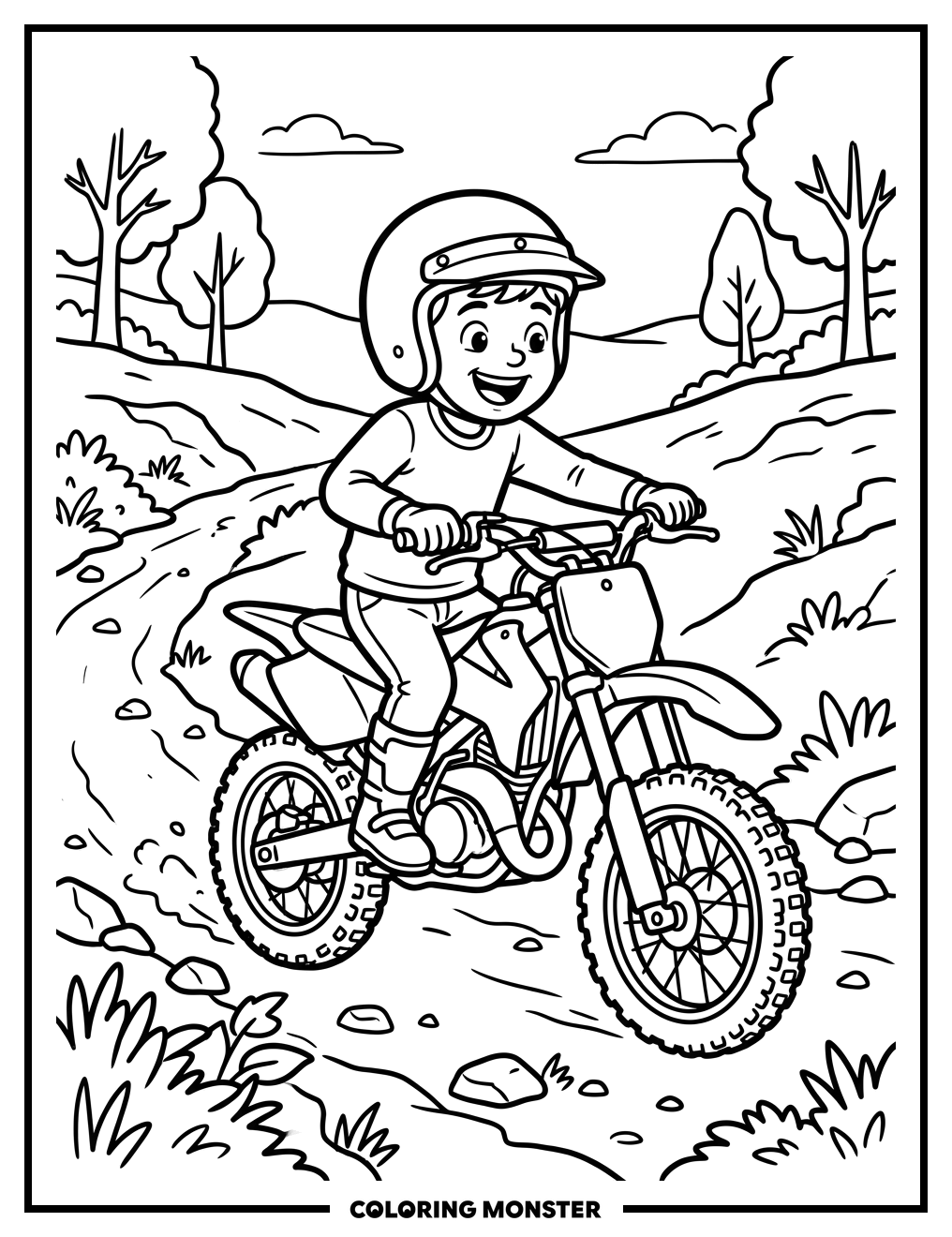 Child on Dirt Bike Coloring Page