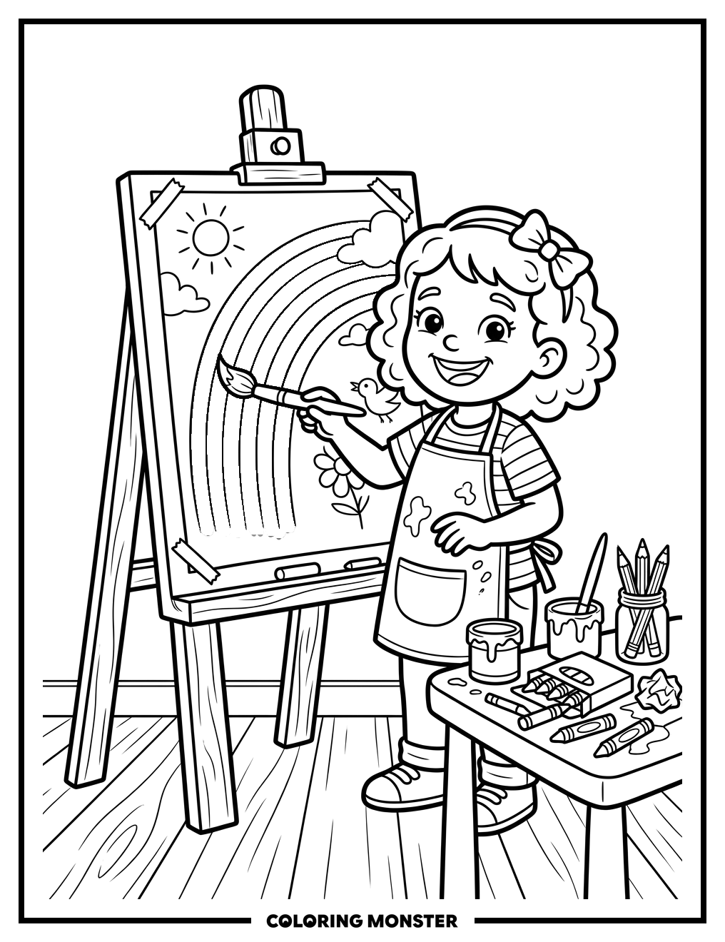 Child Painting a Rainbow Coloring Page