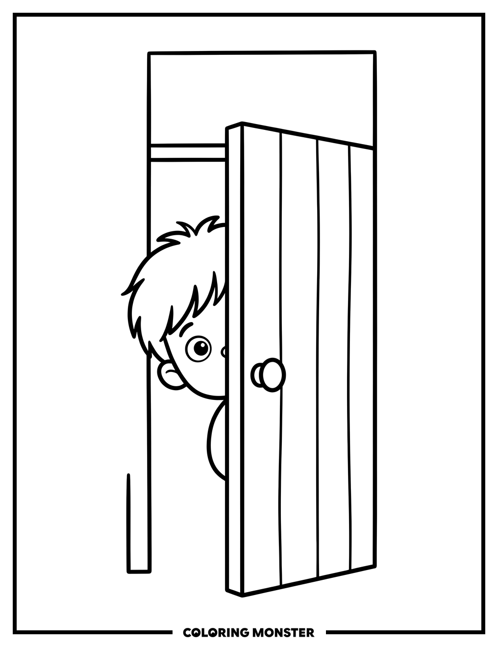 Child Peeking Through Doorway Coloring Page