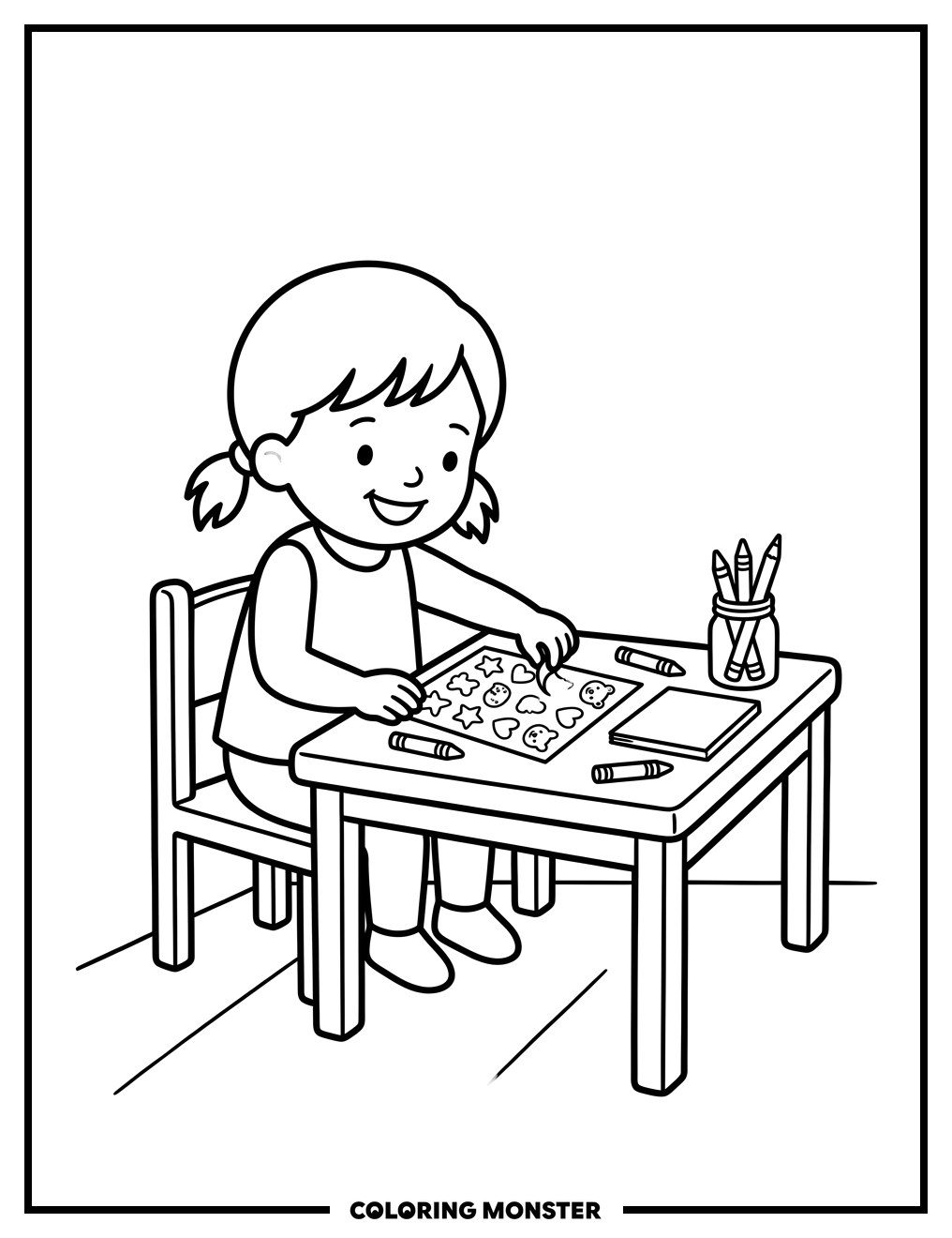 Child Picks a Sticker Coloring Page