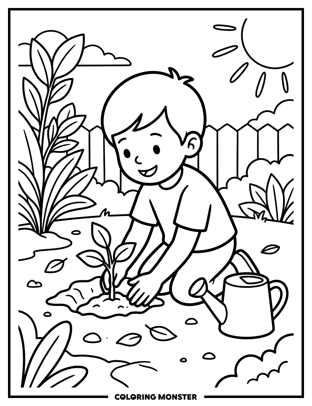Child Planting a Seedling Coloring Page
