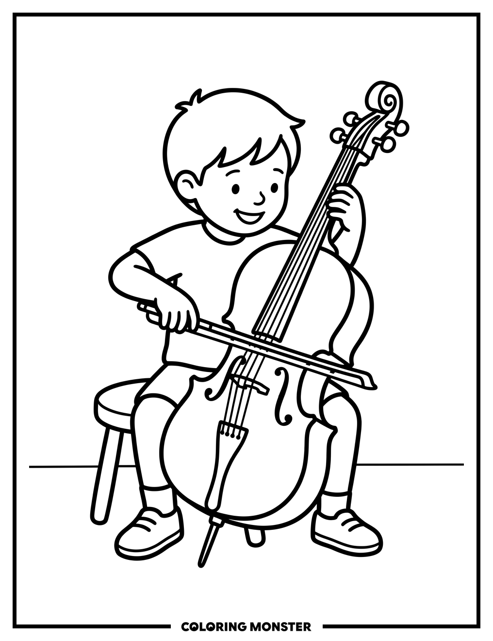 Child Playing a Cello Coloring Page